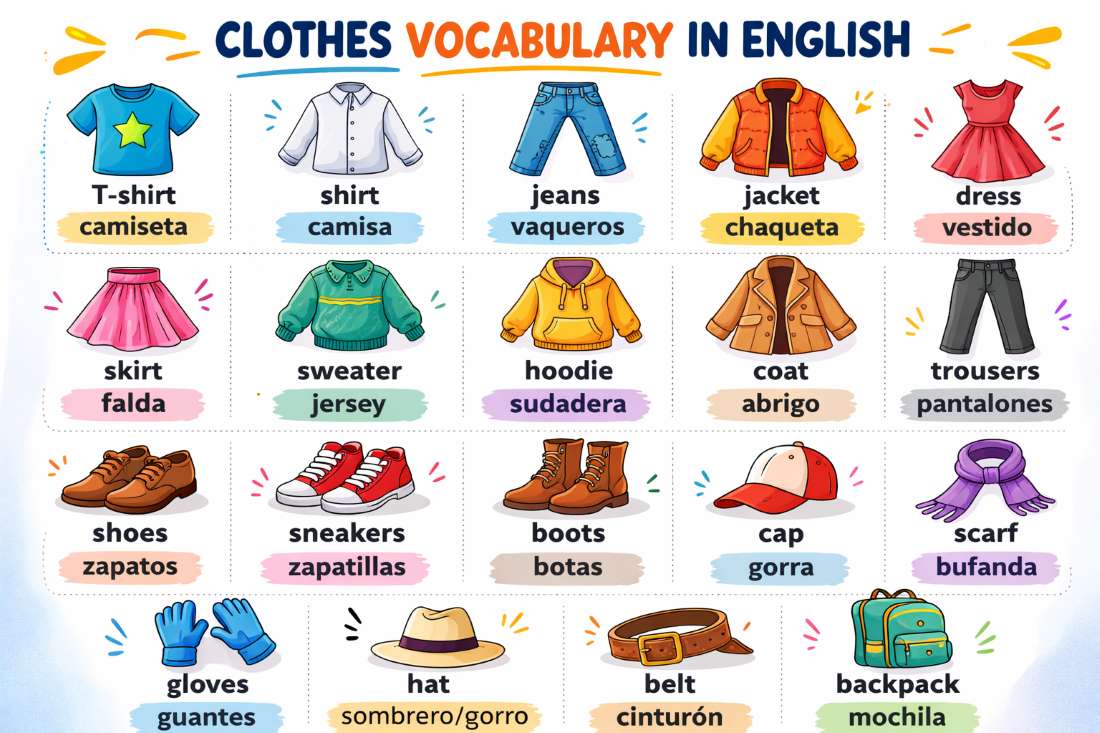 Vocabulario de ropa en inglés: lista fácil de memorizar
